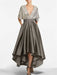 V-neck Sequin Taupe Asymmetrical Mother of the Bride Dress with Sleeves