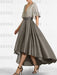 V-neck Sequin Taupe Asymmetrical Mother of the Bride Dress with Sleeves