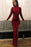Sequin Burgundy Long Sleeves High Collar Prom Dress