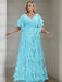 Plus size aqua gown with a chiffon bodice and sequin damask skirt
