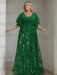 Dark Green plus size sequin damask mother of the bride gown with flutter sleeves