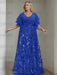 Dark Royal Blue plus size sequin damask mother of the bride gown with flutter sleeves