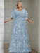 Dusty Blue plus size sequin damask mother of the bride gown with flutter sleeves