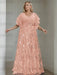Dusty Rose plus size sequin damask mother of the bride gown with flutter sleeves