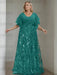 Emerald Green plus size sequin damask mother of the bride gown with flutter sleeves