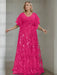 Fuchsia plus size sequin damask mother of the bride gown with flutter sleeves