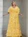 Gold plus size sequin damask mother of the bride gown with flutter sleeves