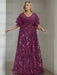 Grape plus size sequin damask mother of the bride gown with flutter sleeves
