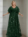 Green Black plus size sequin damask mother of the bride gown with flutter sleeves