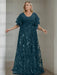 Ink Blue plus size sequin damask mother of the bride gown with flutter sleeves