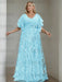 Light Blue plus size sequin damask mother of the bride gown with flutter sleeves