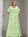 Plus size light green gown with a chiffon bodice and damask skirt