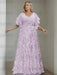 Lilac plus size sequin damask mother of the bride gown with flutter sleeves