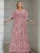 Mauve plus size sequin damask mother of the bride gown with flutter sleeves