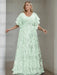 Mist Blue plus size sequin damask mother of the bride gown with flutter sleeves