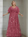 Mulberry plus size sequin damask mother of the bride gown with flutter sleeves