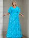 Ocean Blue plus size sequin damask mother of the bride gown with flutter sleeves