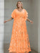 Orange plus size sequin damask mother of the bride gown with flutter sleeves