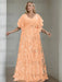 Plus size peach gown with a chiffon bodice and sequin damask skirt