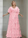Plus size pink gown with a chiffon bodice and sequin damask skirt