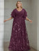 Plum plus size sequin damask mother of the bride gown with flutter sleeves