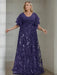Regency plus size sequin damask mother of the bride gown with flutter sleeves