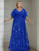 Royal Blue plus size sequin damask mother of the bride gown with flutter sleeves