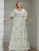 Silver plus size sequin damask mother of the bride gown with flutter sleeves