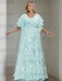 Sky Blue plus size sequin damask mother of the bride gown with flutter sleeves