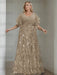 Taupe plus size sequin damask mother of the bride gown with flutter sleeves