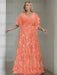 Watermelon plus size sequin damask mother of the bride gown with flutter sleeves