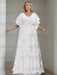 White plus size sequin damask mother of the bride gown with flutter sleeves