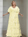 Yellow plus size sequin damask mother of the bride gown with flutter sleeves