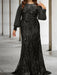Plus size black sequin damask mermaid gown with chiffon sleeves