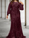 Plus size burgundy sequin damask gown with chiffon sleeves