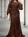 Plus size chocolate sequin damask gown with chiffon sleeves