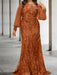 Plus size copper sequin damask gown with chiffon sleeves