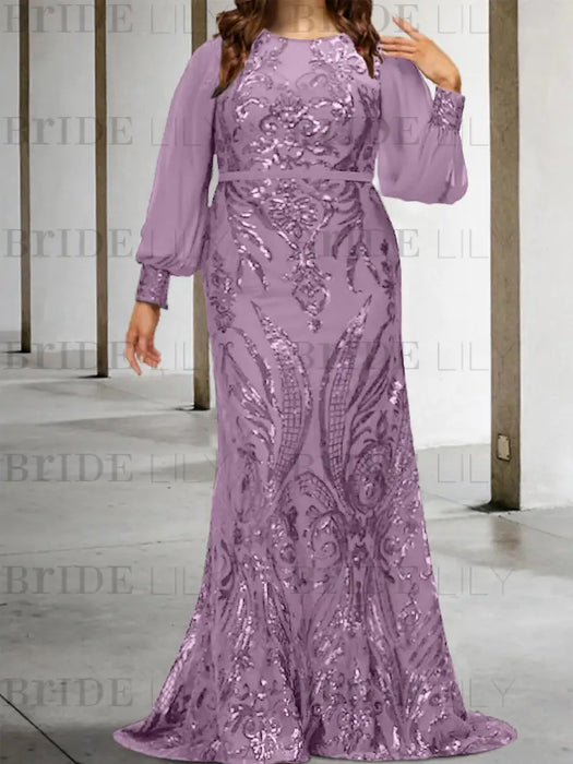 Dusty Purple plus size sequin damask mother of the bride mermaid gown