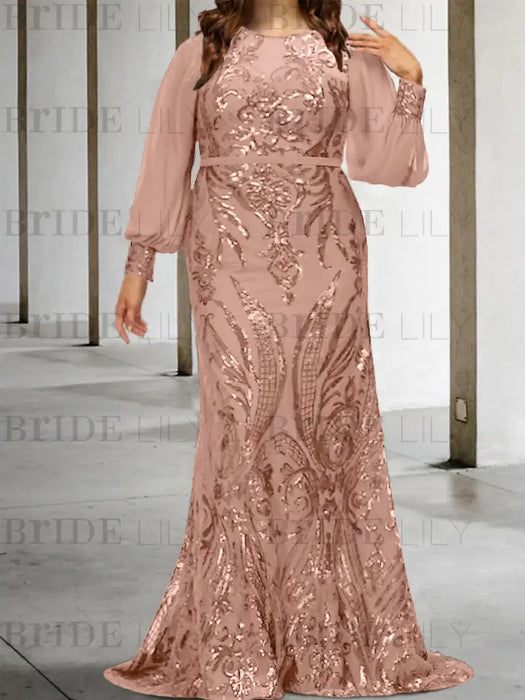 Dusty Rose plus size sequin damask mother of the bride mermaid gown