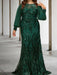 Plus size emerald sequin damask mermaid gown with chiffon sleeves