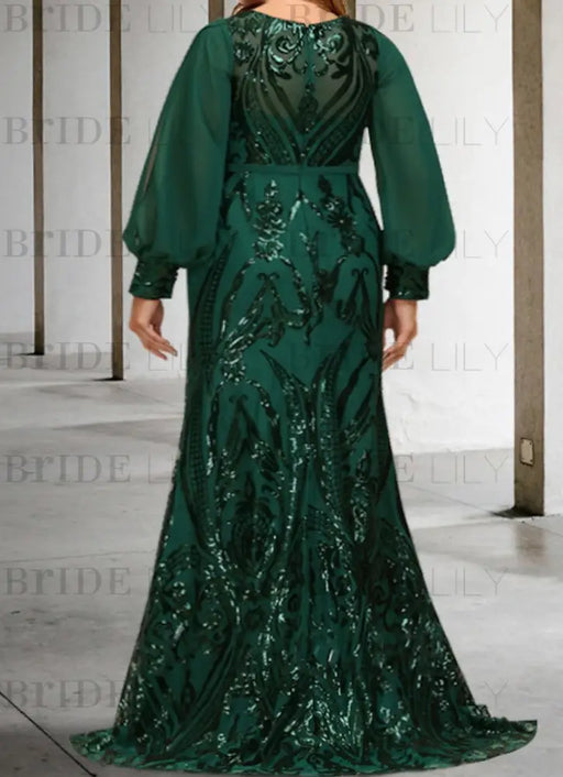 Second back view of the emerald sequin damask gown