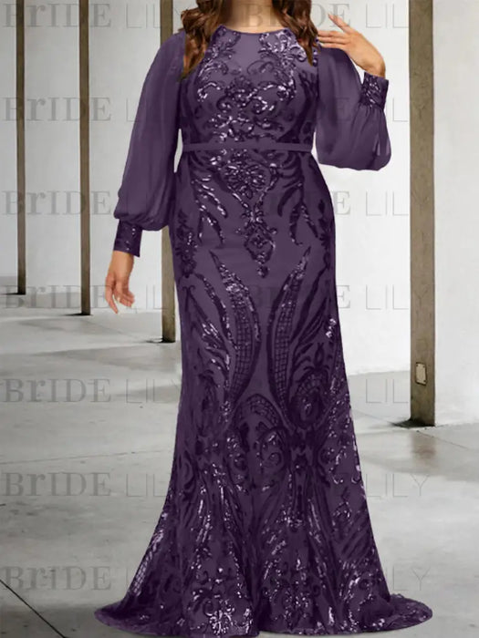 Grape plus size sequin damask mother of the bride mermaid gown