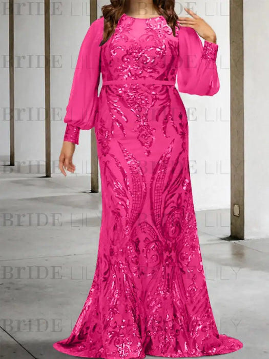 Hot Pink plus size sequin damask mother of the bride mermaid gown