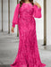 Hot Pink plus size sequin damask mother of the bride mermaid gown