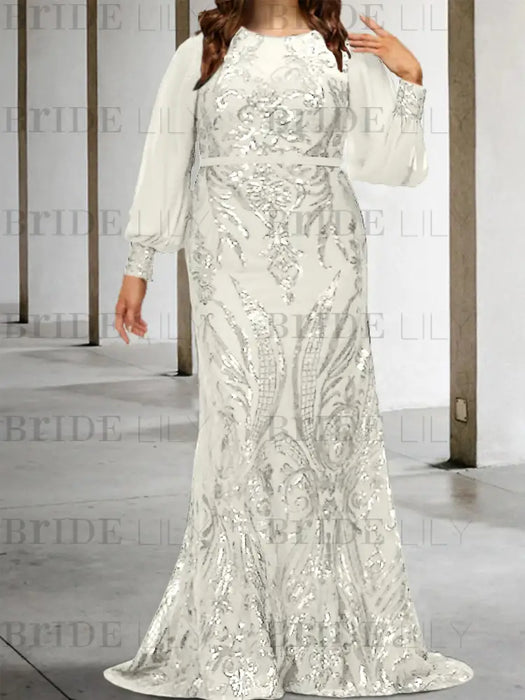 Ivory plus size sequin damask mother of the bride mermaid gown