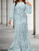 Light Blue plus size sequin damask mother of the bride mermaid gown