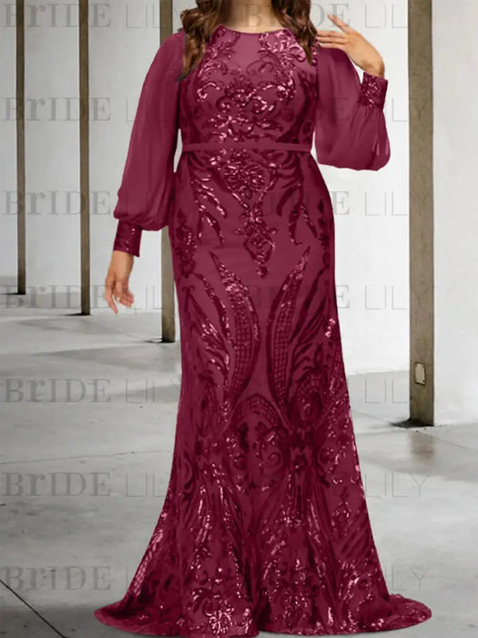 Light Burgundy plus size sequin damask mother of the bride mermaid gown