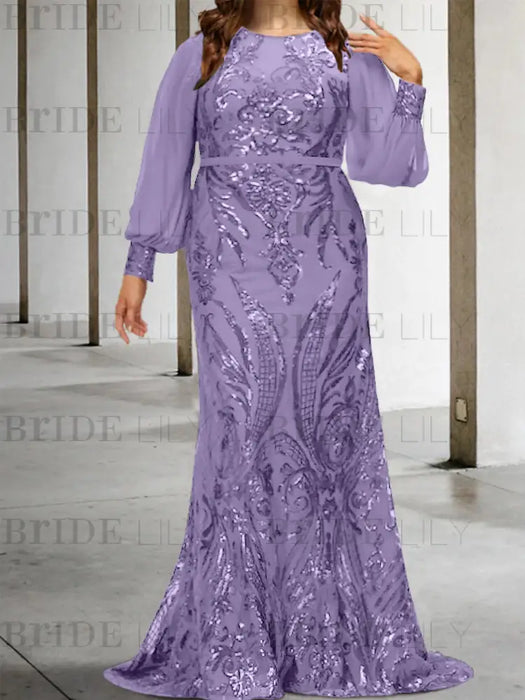 Light Purple plus size sequin damask mother of the bride mermaid gown