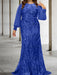 Light Royal Blue plus size sequin damask mother of the bride mermaid gown