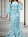 Light Sky Blue plus size sequin damask mother of the bride mermaid gown